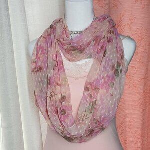 Pink floral Scarf with polka dots New